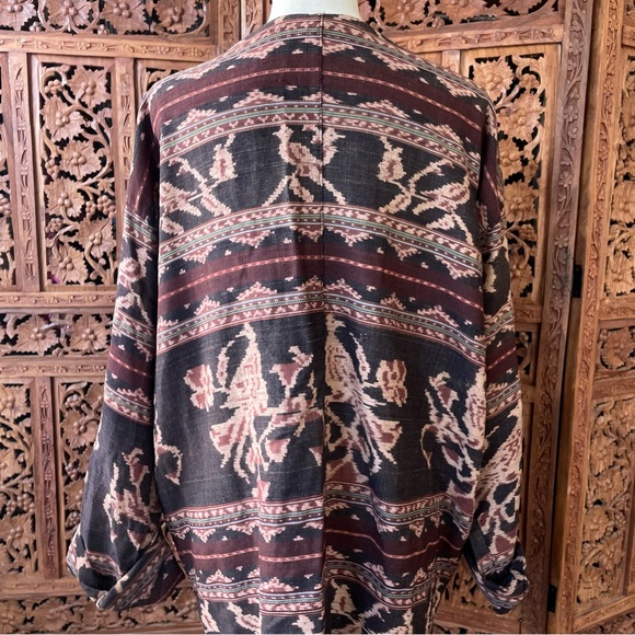 Vintage Cerimonial Indonesian Woven Ikat Boho Patterned Button Front Jacket - Picture 8 of 13